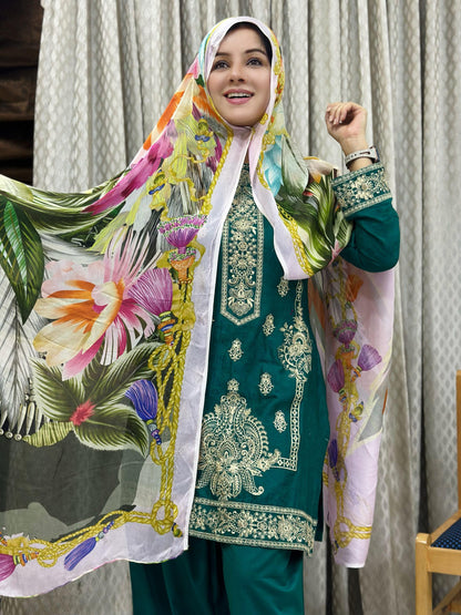 Embroidered Turquoise Unstitched 3 Pcs