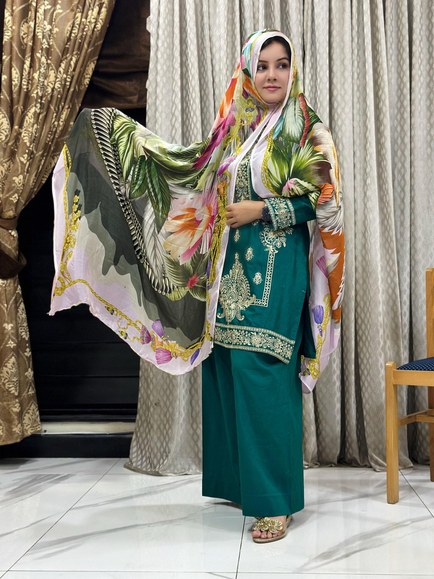 Embroidered Turquoise Unstitched 3 Pcs