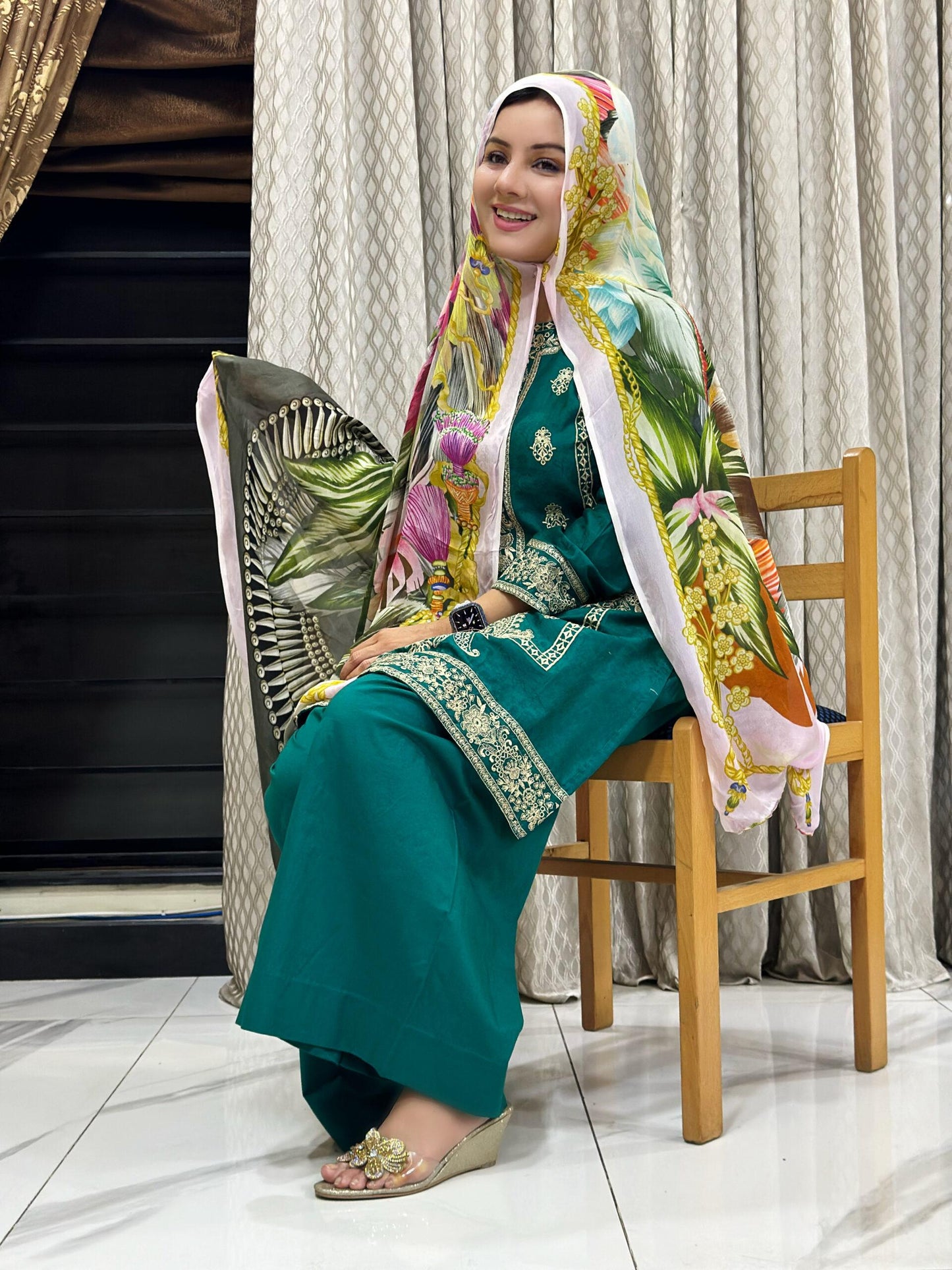 Embroidered Turquoise Unstitched 3 Pcs